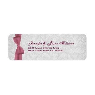 Romantic Pink Bow and Silver Damask Wedding Label