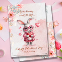 Romantic Pink Bunny & Hearts Valentine's Day
