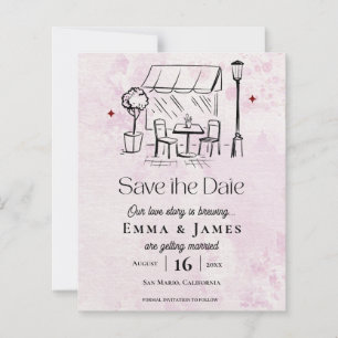 Romantic Pink Café Courtyard Wedding Save the Date