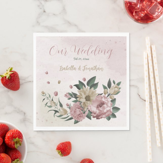  romantic pink & champagne flowers  napkin (Insitu)