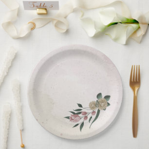  romantic pink & champagne flowers  paper plate