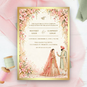 Romantic Pink Cherry Blossom Floral Sikh Wedding Invitation