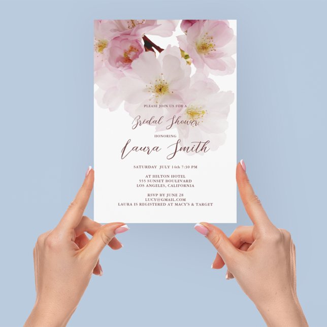 Romantic Pink Cherry Blossoms Bridal Shower Invitation (Creator Uploaded)