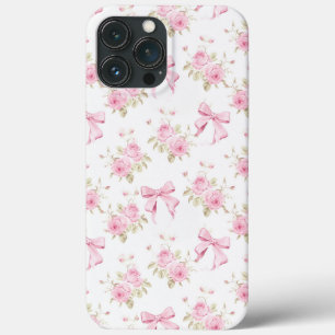 Romantic Pink Cottage Rose and Bow Coquette iPhone 13 Pro Max Case