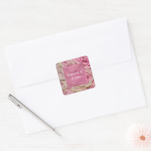 Romantic Pink Cream Roses Wedding Square Sticker