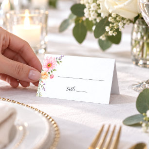 Romantic Pink Daisy Peach Floral Garden Wedding Place Card