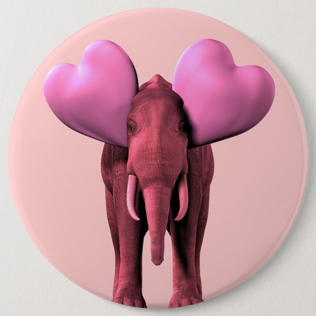 Romantic Pink Elephant 6 Inch Round Button (Front)