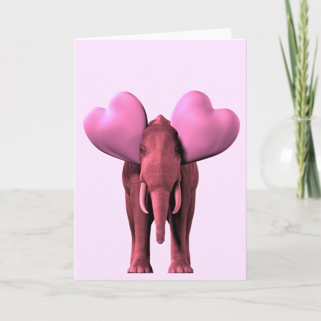Romantic Pink Elephant Holiday Card (Front)