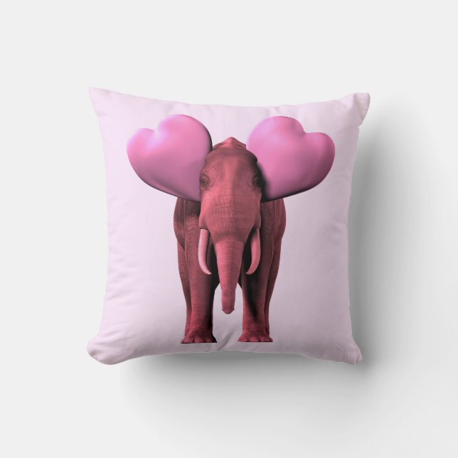 Romantic Pink Elephant Throw Pillow (Front)