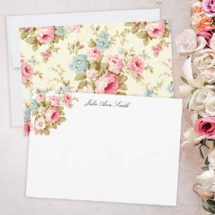 Romantic Pink English Roses on Pale Yellow Card