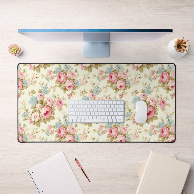 Romantic Pink English Roses on Pale Yellow Desk Mat (Office 1)