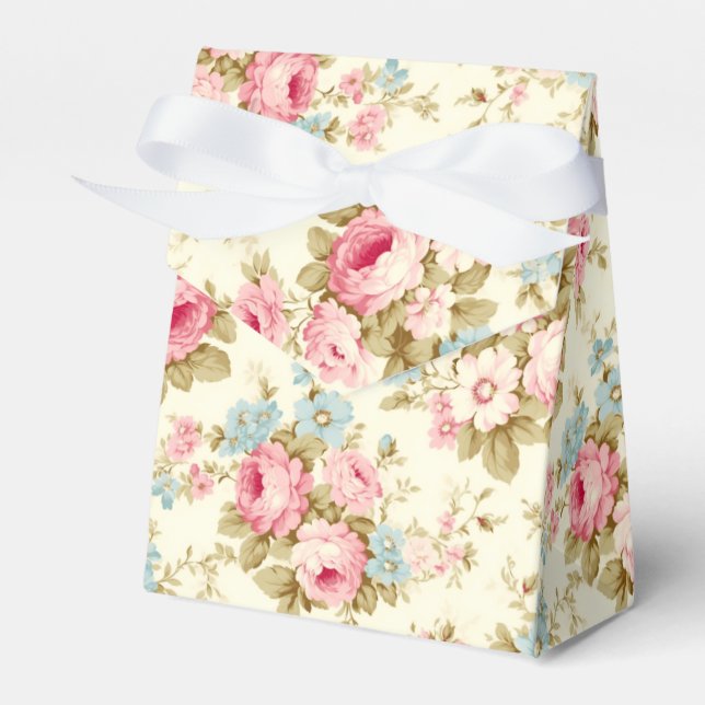 Romantic Pink English Roses on Pale Yellow Favor Box (Front Side)