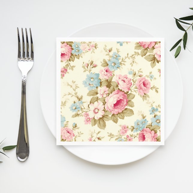 Romantic Pink English Roses on Pale Yellow Napkin (Creator Uploaded)