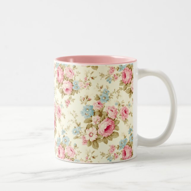 Romantic Pink English Roses on Pale Yellow Two-Tone Coffee Mug (Right)
