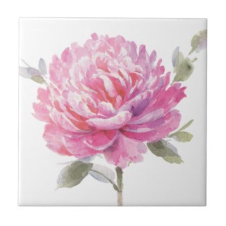 Romantic Pink Floral Blossom Watercolor Tile