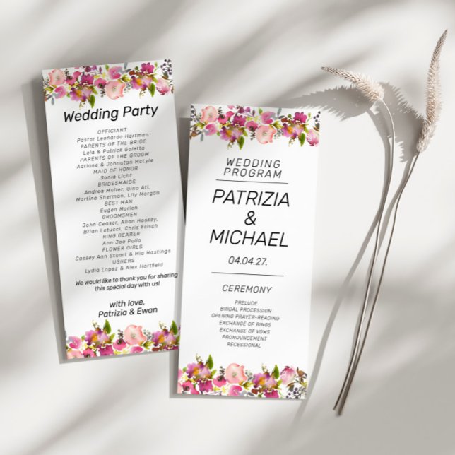Romantic Pink Floral Borders Wedding Flat Program (Creator Uploaded)