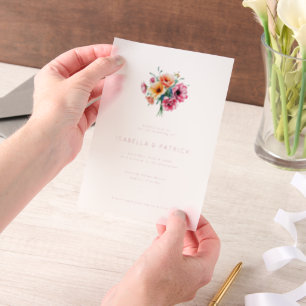 Romantic Pink Floral Bouquet Vellum Invitations