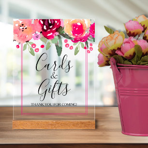 Romantic Pink Floral Bridal Shower Cards & Gifts Acrylic Sign