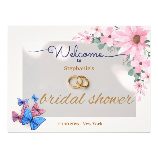romantic pink floral bridal shower welcome poster (Front)