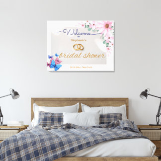 romantic pink floral bridal shower welcome poster canvas print