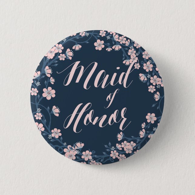 Romantic Pink Floral Buttons Wreath Maid Of Honour (Front)