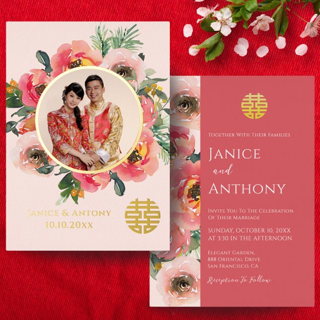 Romantic pink floral couple chinese wedding photo (Creator Uploaded)