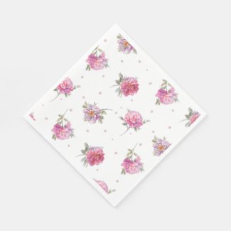 Romantic Pink Floral Dot Watercolor Pattern Napkin