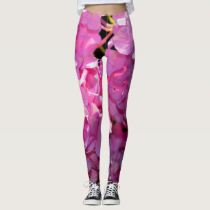 Romantic pink floral elegant hydrangeas leggings