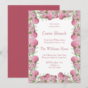 Romantic Pink Floral Framed Easter Brunch Invitation