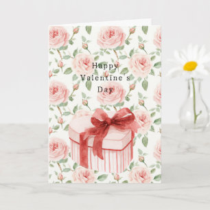 Romantic Pink Floral Heart Box Valentine's Day Card