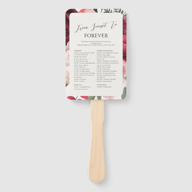 Romantic Pink Floral Ivory Wedding Program Fan (Front)