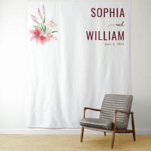Romantic Pink Floral Lilies Tapestry