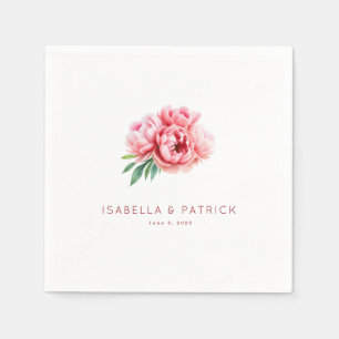 Romantic Pink Floral Peony Illustration Napkin