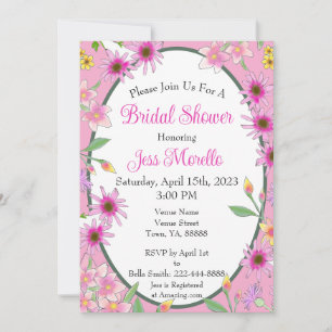 Romantic Pink Floral Watercolor Bridal Shower Invitation