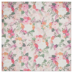 Romantic Pink Floral Watercolor Painting Fabric