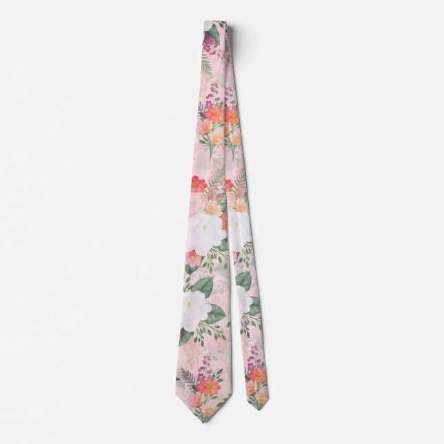 Romantic Pink Floral Watercolor Painting Tie (Front)
