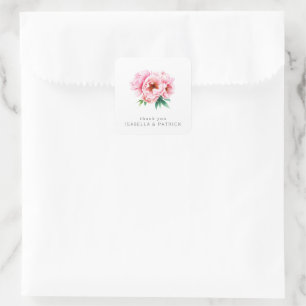Romantic Pink Floral Watercolor Square Sticker