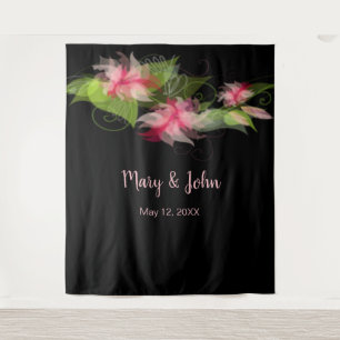 Romantic Pink Floral Wedding Backdrop Tapestry