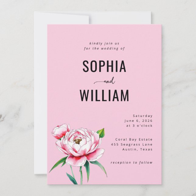 Romantic Pink Floral Wedding Invitation (Front)