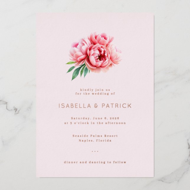 Romantic Pink Floral Wedding Invitation (Front)