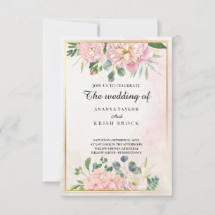 Romantic Pink Floral Wedding Invitation