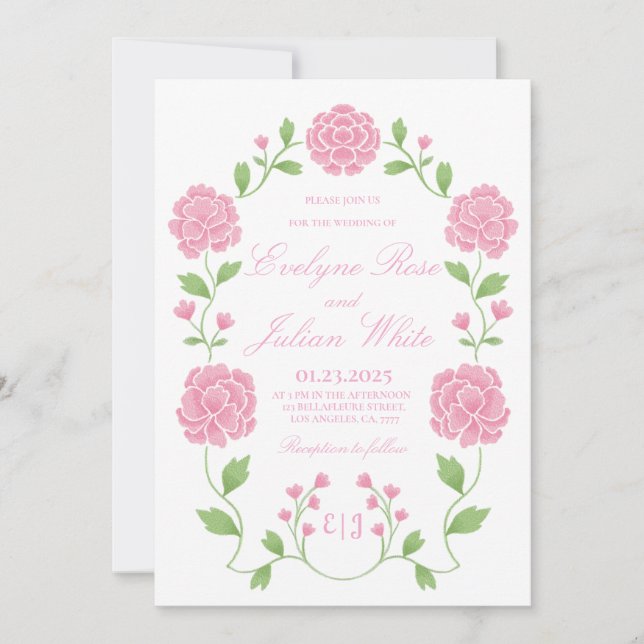 Romantic Pink Floral Wedding Invitation Card (Front)