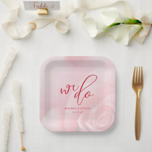 Romantic Pink Floral Wedding Invitation Paper Plate