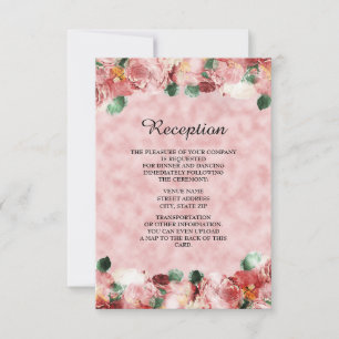 Romantic Pink Floral Wedding Reception Invitation