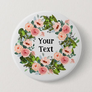 Romantic Pink Floral Wreath Lapel Embrace 3 Inch Round Button