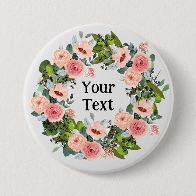 Romantic Pink Floral Wreath Lapel Embrace 3 Inch Round Button (Front)