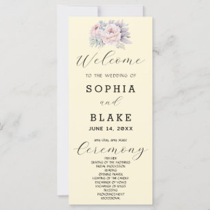 Romantic Pink Floral Yellow Wedding Program
