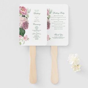 Romantic Pink Flowers Garden Wedding Program Hand Fan