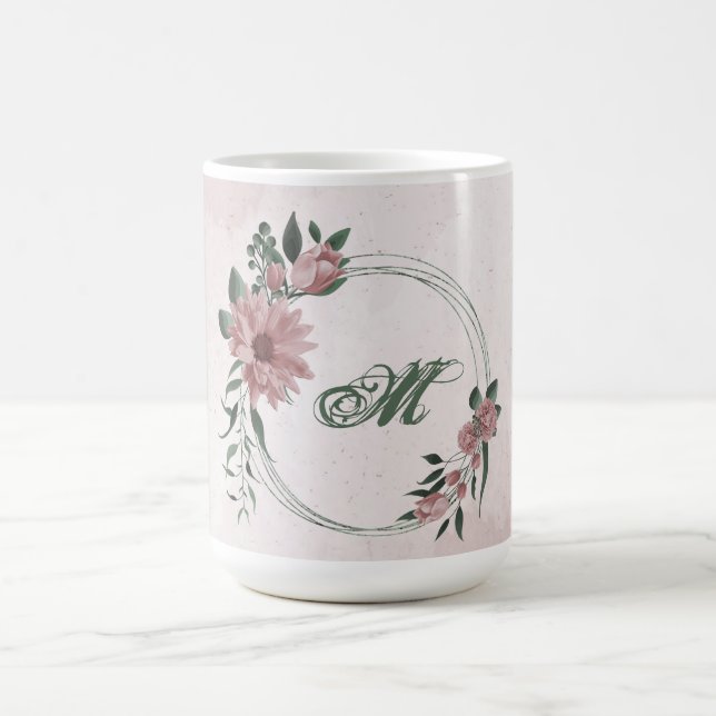 romantic pink flowers greenery coffee mug (Center)