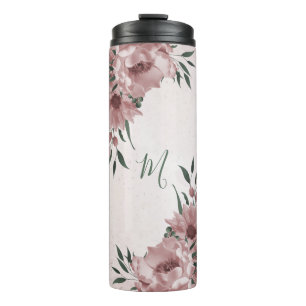 romantic pink flowers greenery thermal tumbler
